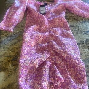 Pink Floral Smocked Midi Dress